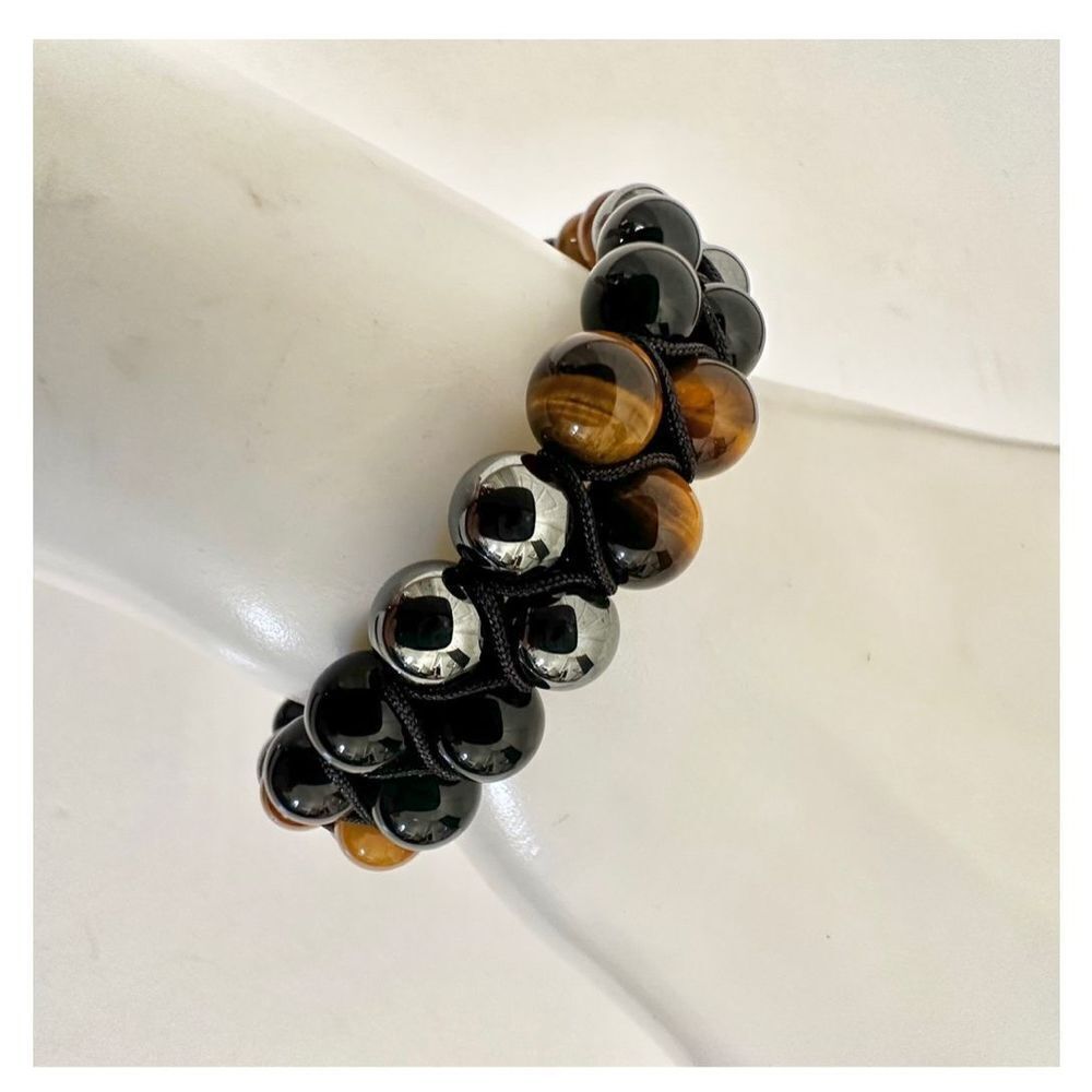 Tigers eye, onyx and hematite triple protection bracelet